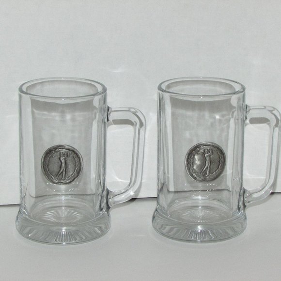 2 Heavy Glass Beer Mugs Golf Golfing Theme Excellent Golfer Gift - Picture 1 of 6